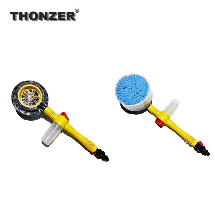 Hot selling Auto rotating car wash brush 360 degree water flow rotating car wash brush with soap dispenser long