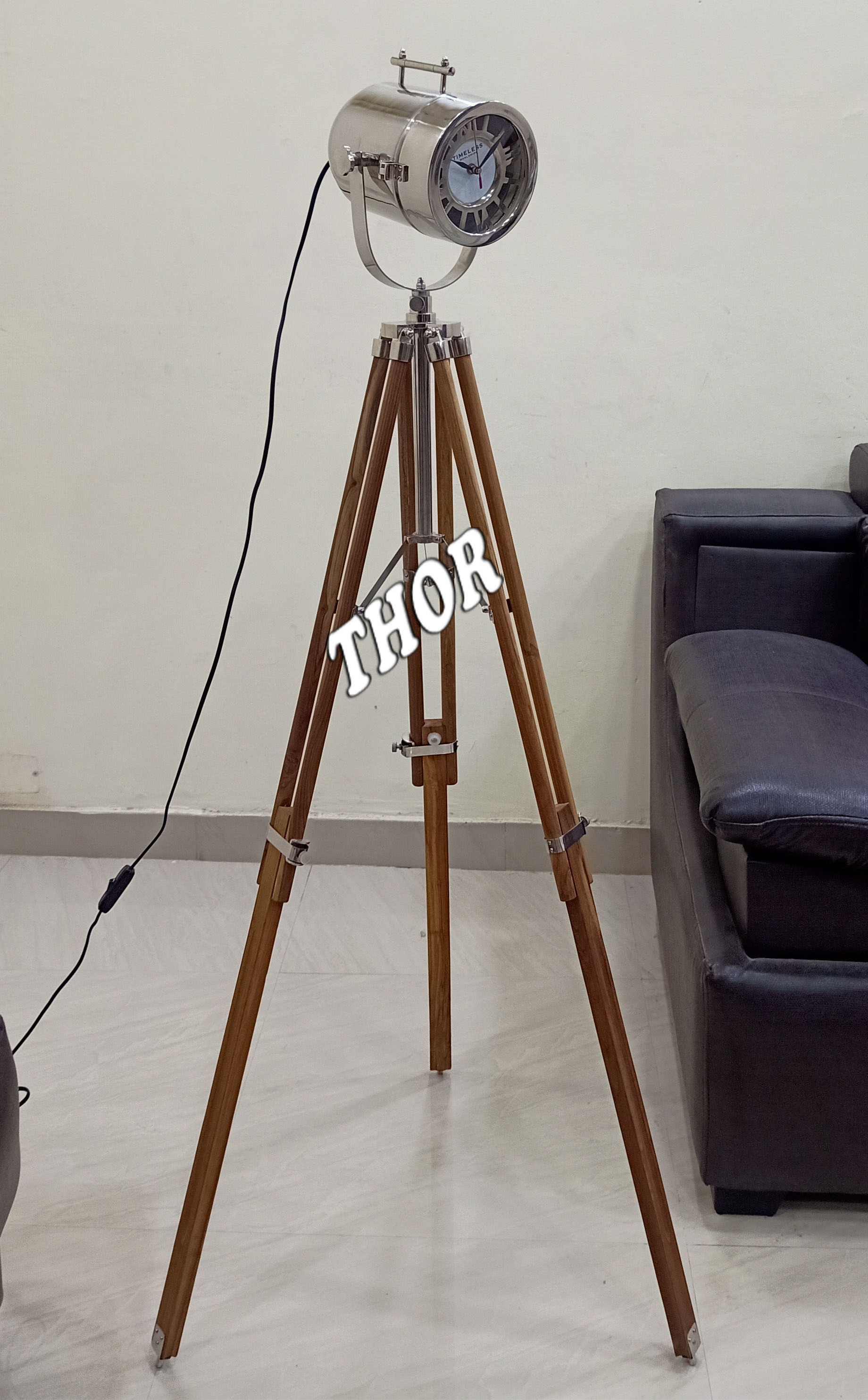 Tripod Floor Lamp Nautical Teatre Retro Spotlight Industrial Decor Wooden Light Fixtures Cinema Movie Props Without Edison Bulb