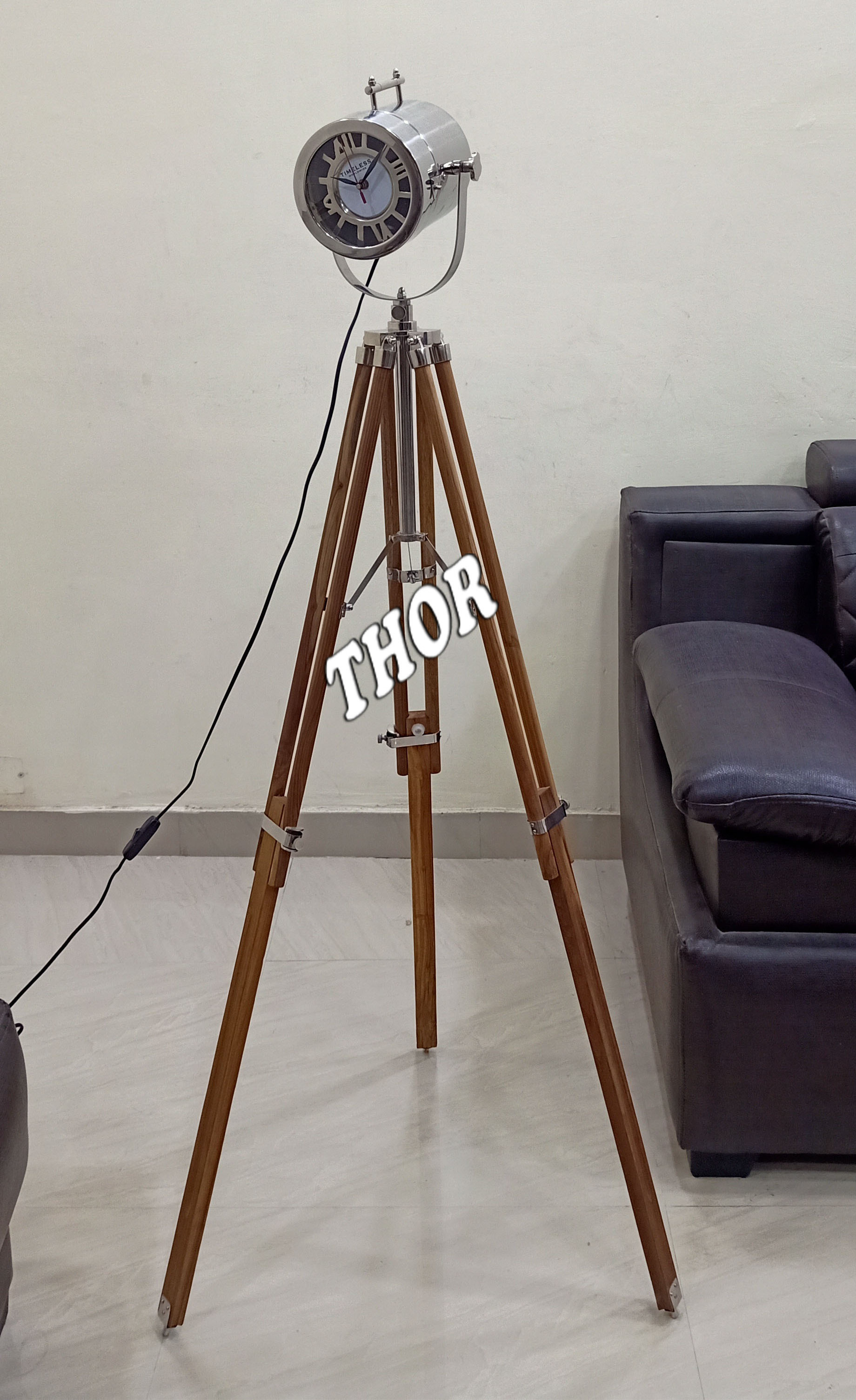 Tripod Floor Lamp Nautical Teatre Retro Spotlight Industrial Decor Wooden Light Fixtures Cinema Movie Props Without Edison Bulb