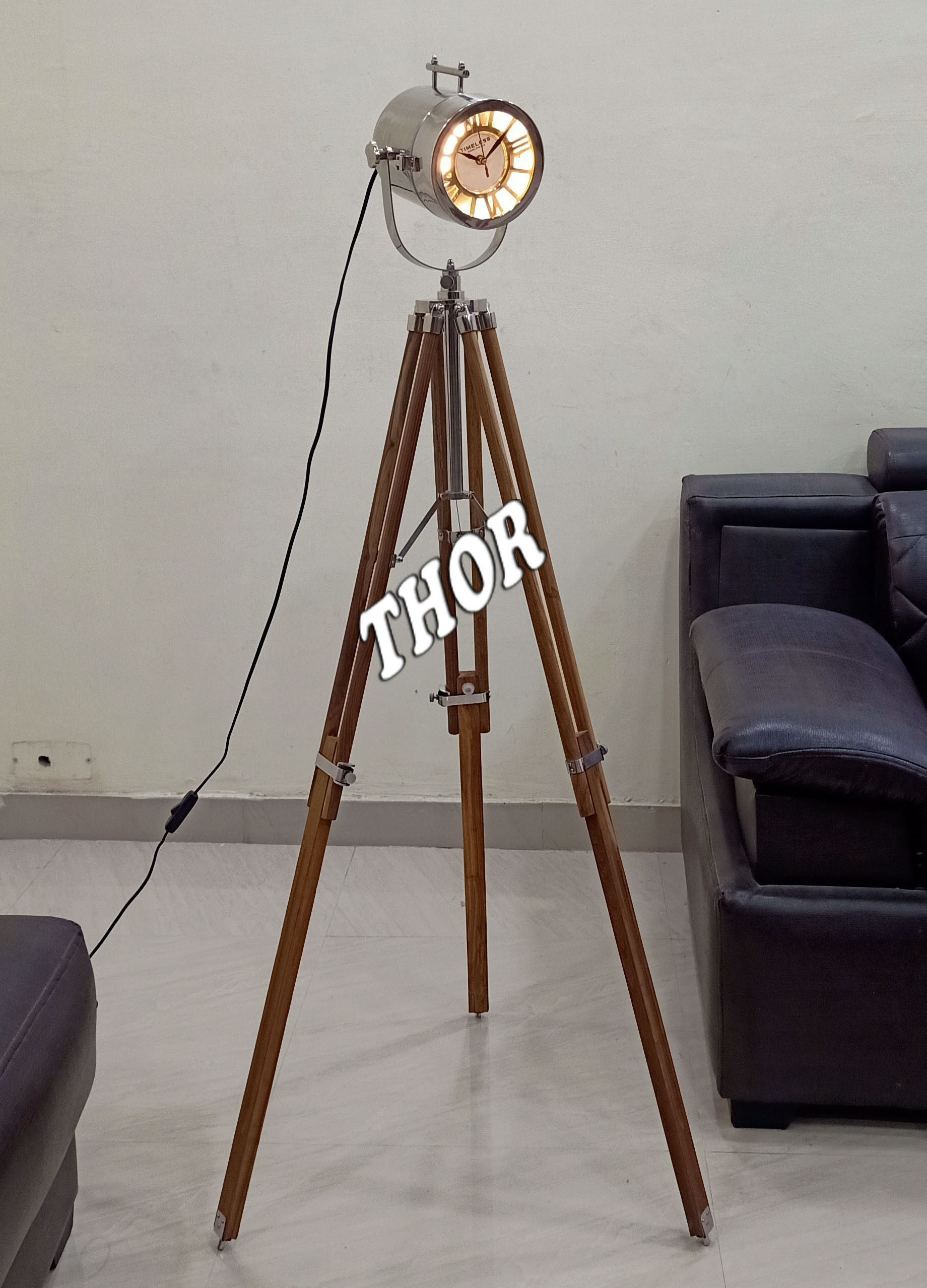 Tripod Floor Lamp Nautical Teatre Retro Spotlight Industrial Decor Wooden Light Fixtures Cinema Movie Props Without Edison Bulb