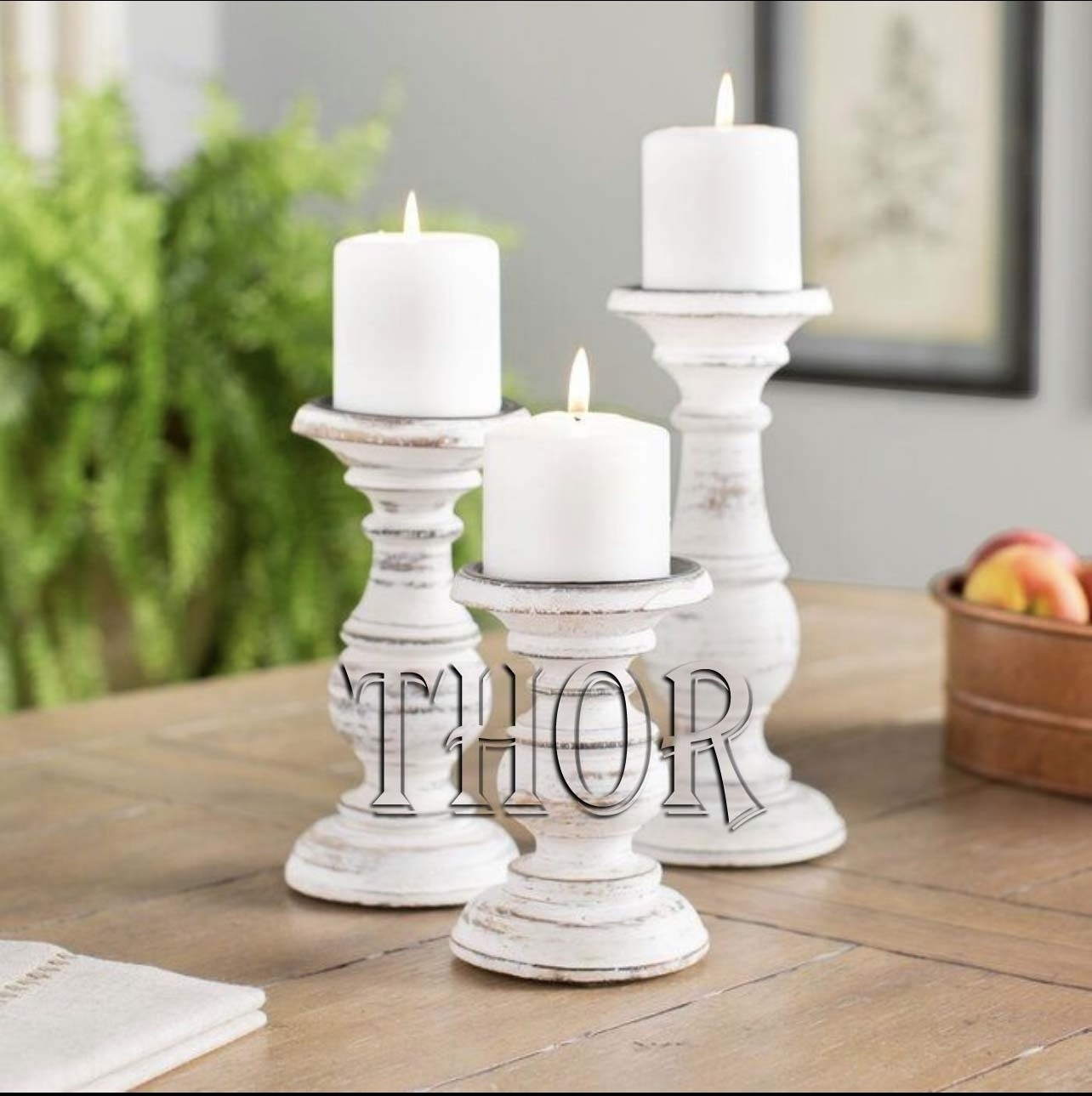 Traditional Mango Wood Pillar Candle Holder  Set of 3 Silver Decorative Wooden Candle Holder Stand for Wedding Party Home Spa