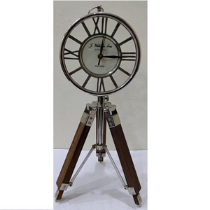 Table Clock With Tripod Stand Nautical Wooden Tripod Stand Vintage style Home Decor antique table clock