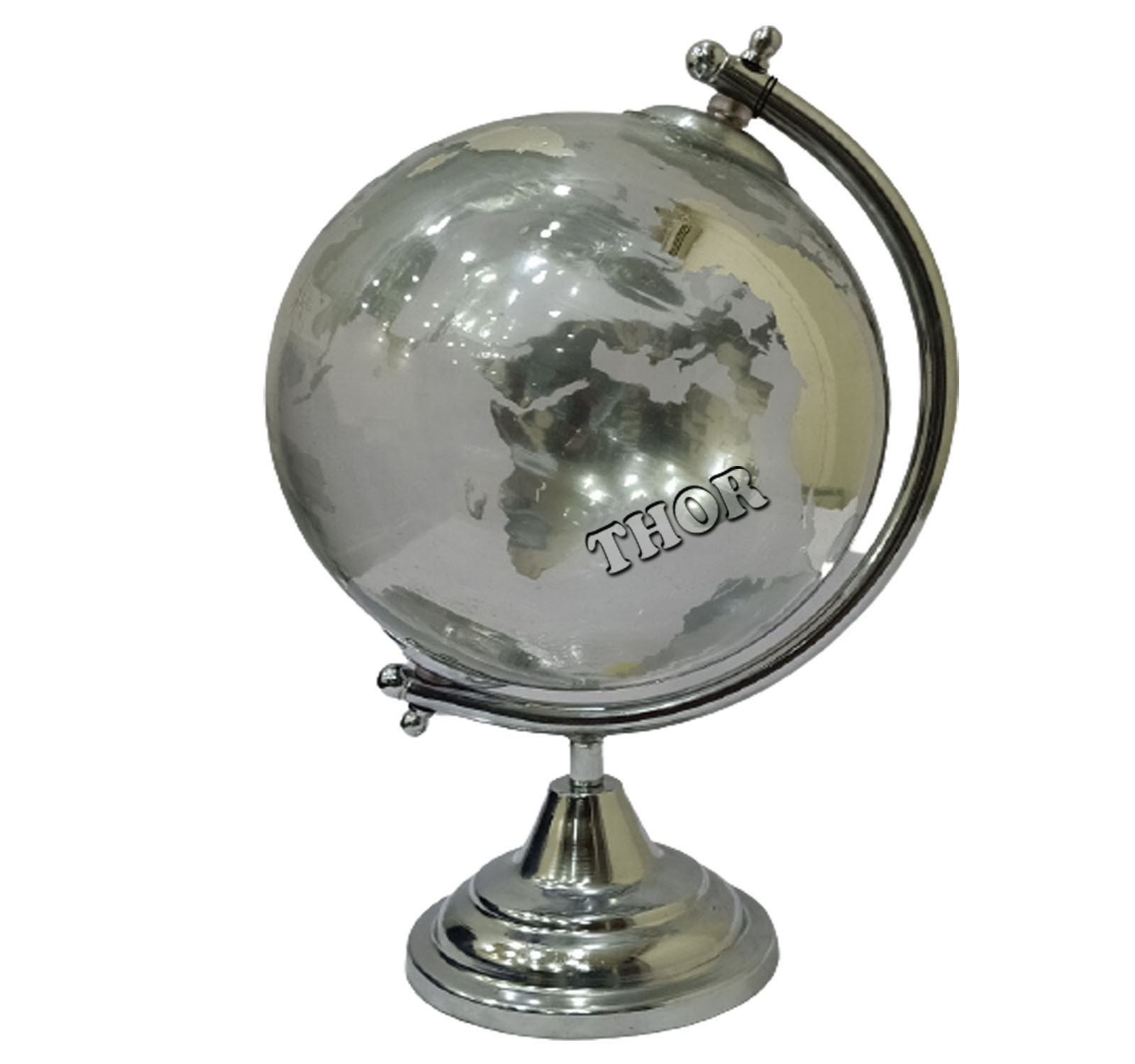 World Glass Globe Chrome Educational/Geographic/Modern Rotated World Globe School  Decoration - Stainless Steel Desktop Globe