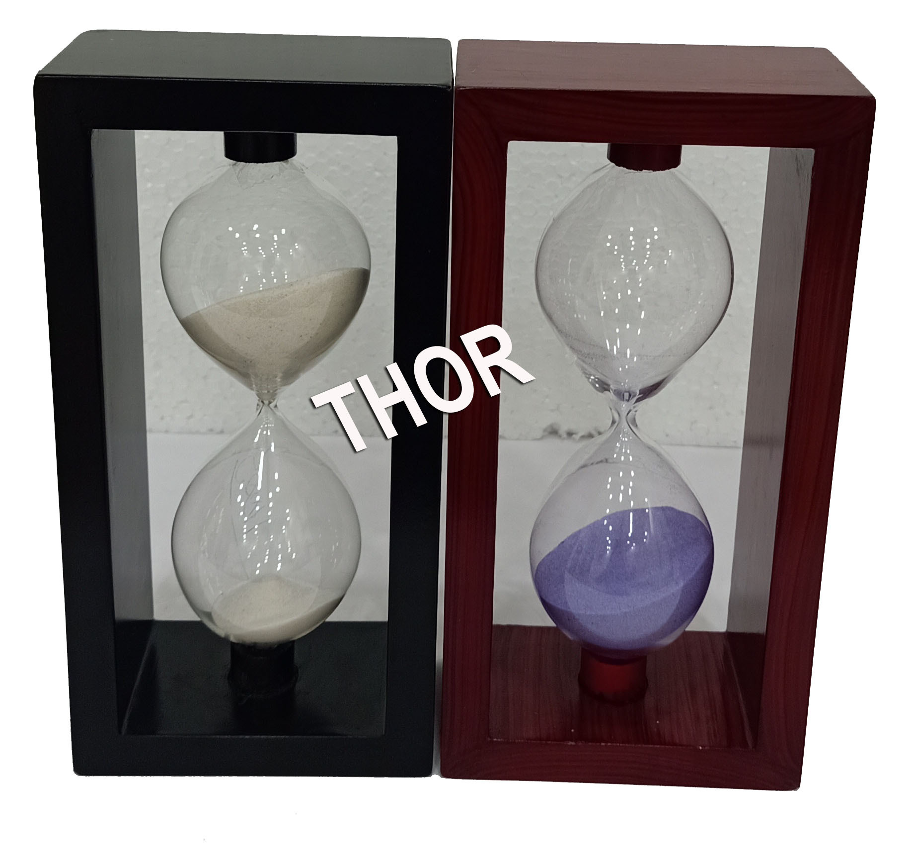 Sand Time Wood Frame Hourglass Sand Timer 5 Minutes Set of 2 Home Decoration+Acrylic Sand Timer Sandy Clock Gift