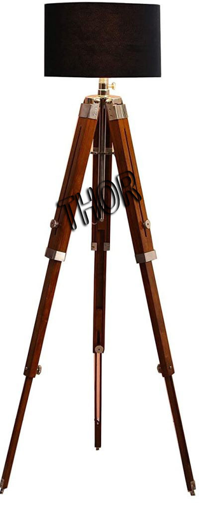 Nautical Tripod Floor  Wooden Stand With Black Shade Bedroom Home Decor