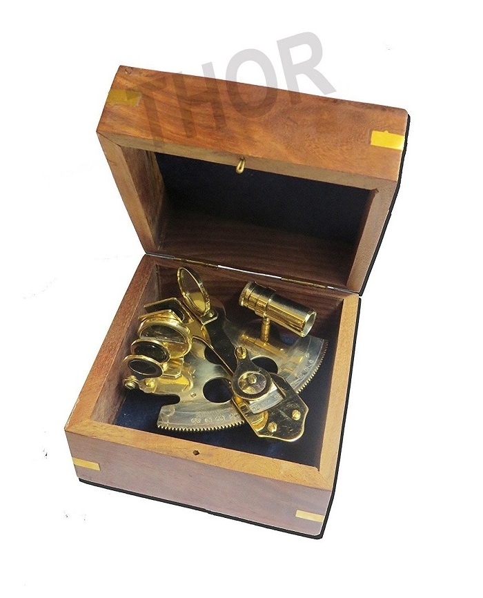 Brass Sextant with Hardwood Wooden Box pontoon boat boats & ships  marine parts & accessories