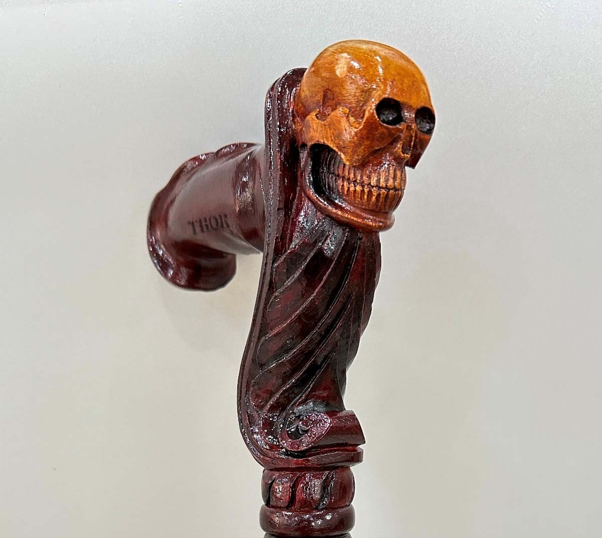 Wooden Walking Cane with Skull Head Ergonomic Palm Grip Handle 36 inch  Wood Carved Walking Stick for Men Women Brown