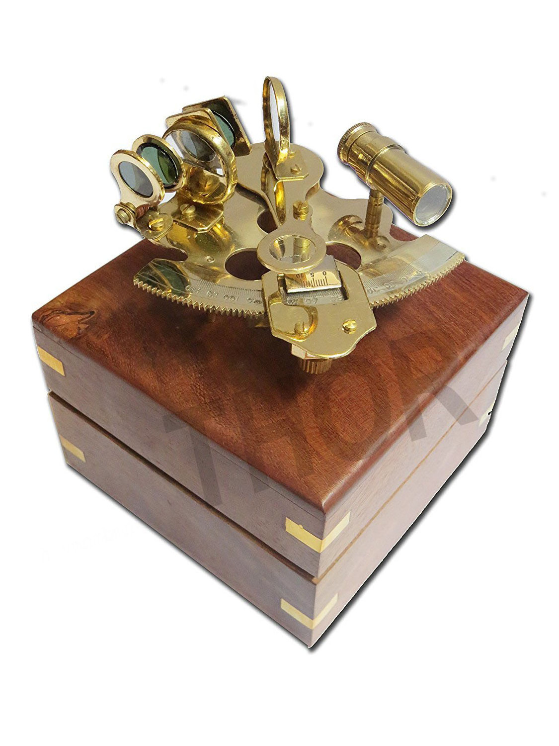 Brass Sextant with Hardwood Wooden Box pontoon boat boats & ships  marine parts & accessories