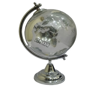 World Glass Globe Chrome Educational/Geographic/Modern Rotated World Globe School  Decoration - Stainless Steel Desktop Globe