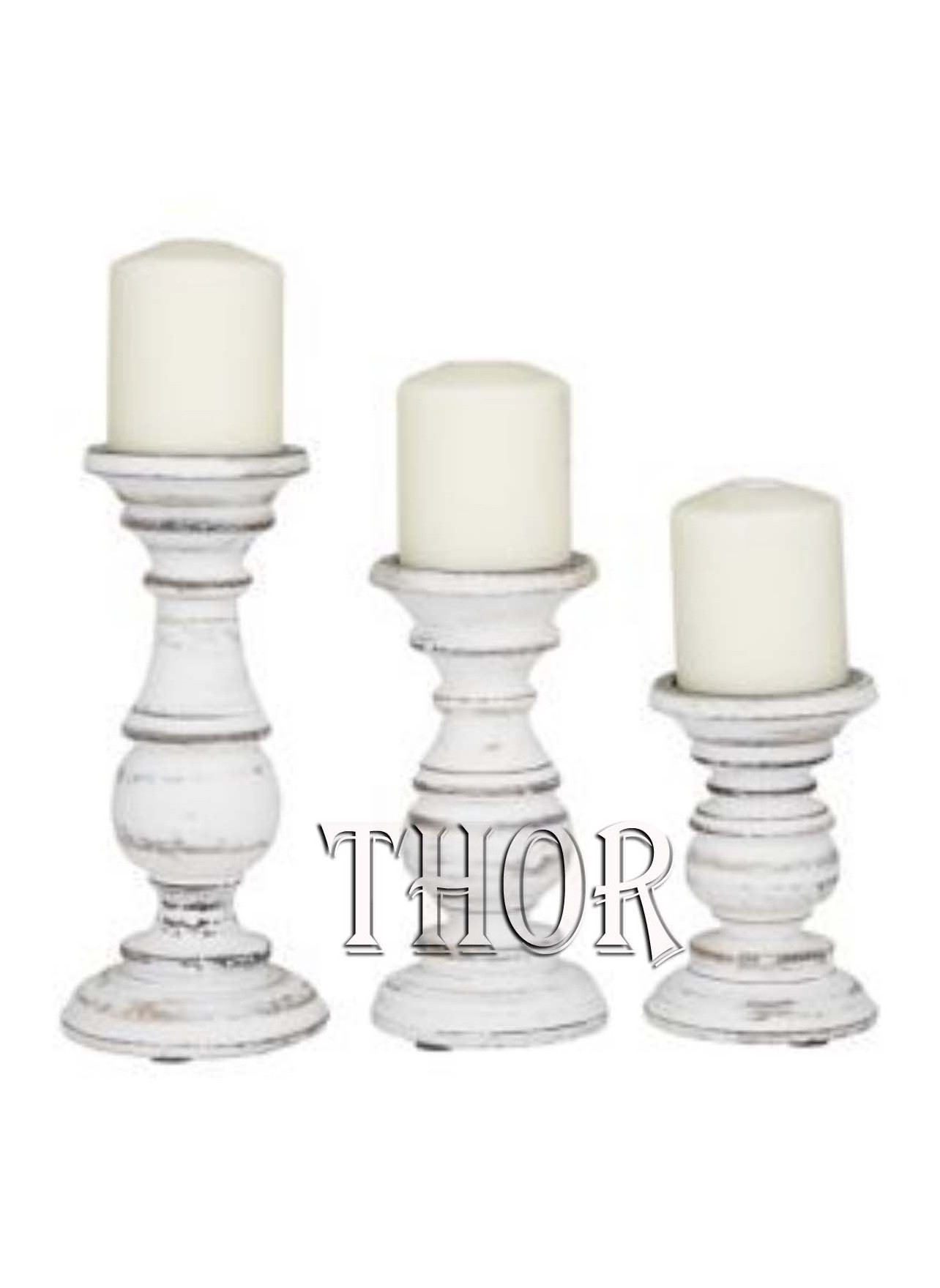 Traditional Mango Wood Pillar Candle Holder  Set of 3 Silver Decorative Wooden Candle Holder Stand for Wedding Party Home Spa