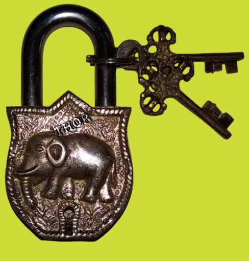 Elephant Engraved Alum Round Shaped Door Padlock Security Locks with 2 Keys Working Functional School/Office Lock