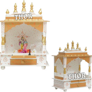 Wall Hanging   Temple/Pooja Mandir Handmade Beautiful Wooden Home and Office White & Golden Polished for Decorations