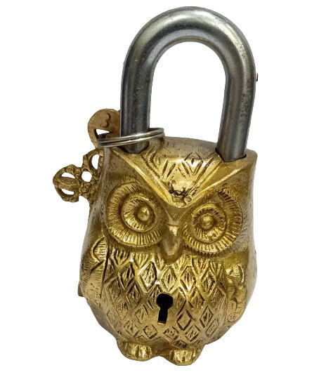 Beautiful Brass Padlocks with Two Keys Owl Shaped Design Brass Handcrafted Locks for door lock Home & Office Decor