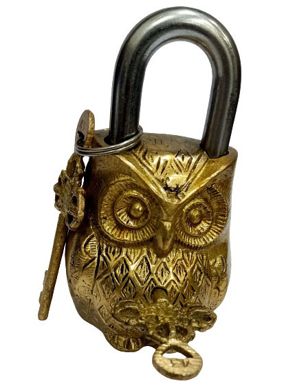 Beautiful Brass Padlocks with Two Keys Owl Shaped Design Brass Handcrafted Locks for door lock Home & Office Decor