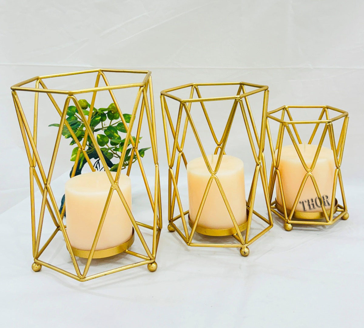 3 Large Gold Metal Pillar Candle Holders Elegant Tealight Holders  Decor Ceremony and Anniversary Centerpieces for Coffee Tables