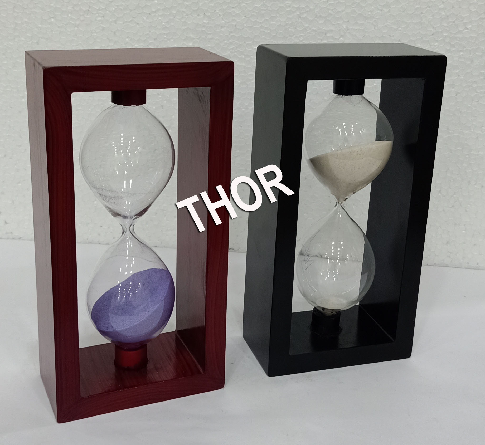 Sand Time Wood Frame Hourglass Sand Timer 5 Minutes Set of 2 Home Decoration+Acrylic Sand Timer Sandy Clock Gift