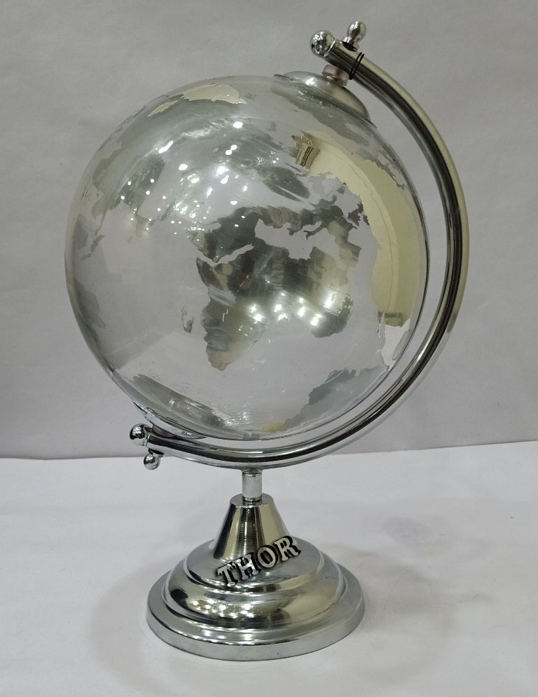 World Glass Globe Chrome Educational/Geographic/Modern Rotated World Globe School  Decoration - Stainless Steel Desktop Globe