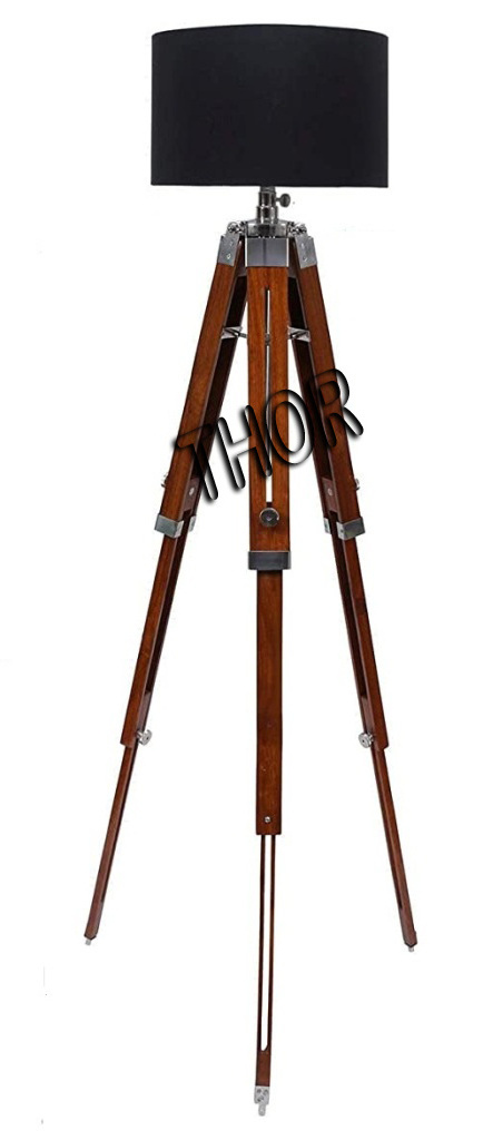 Nautical Tripod Floor  Wooden Stand With Black Shade Bedroom Home Decor