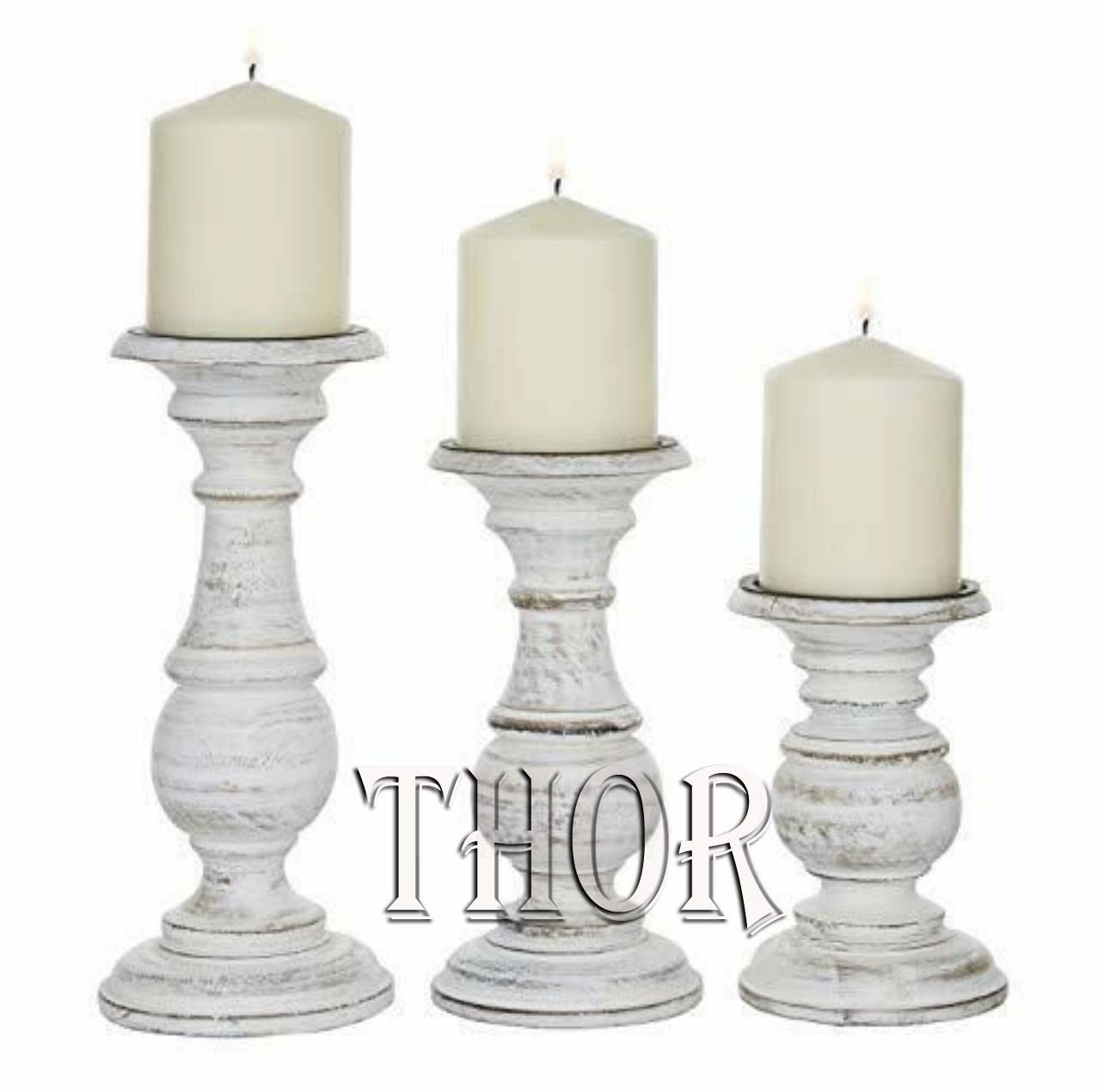 Traditional Mango Wood Pillar Candle Holder  Set of 3 Silver Decorative Wooden Candle Holder Stand for Wedding Party Home Spa