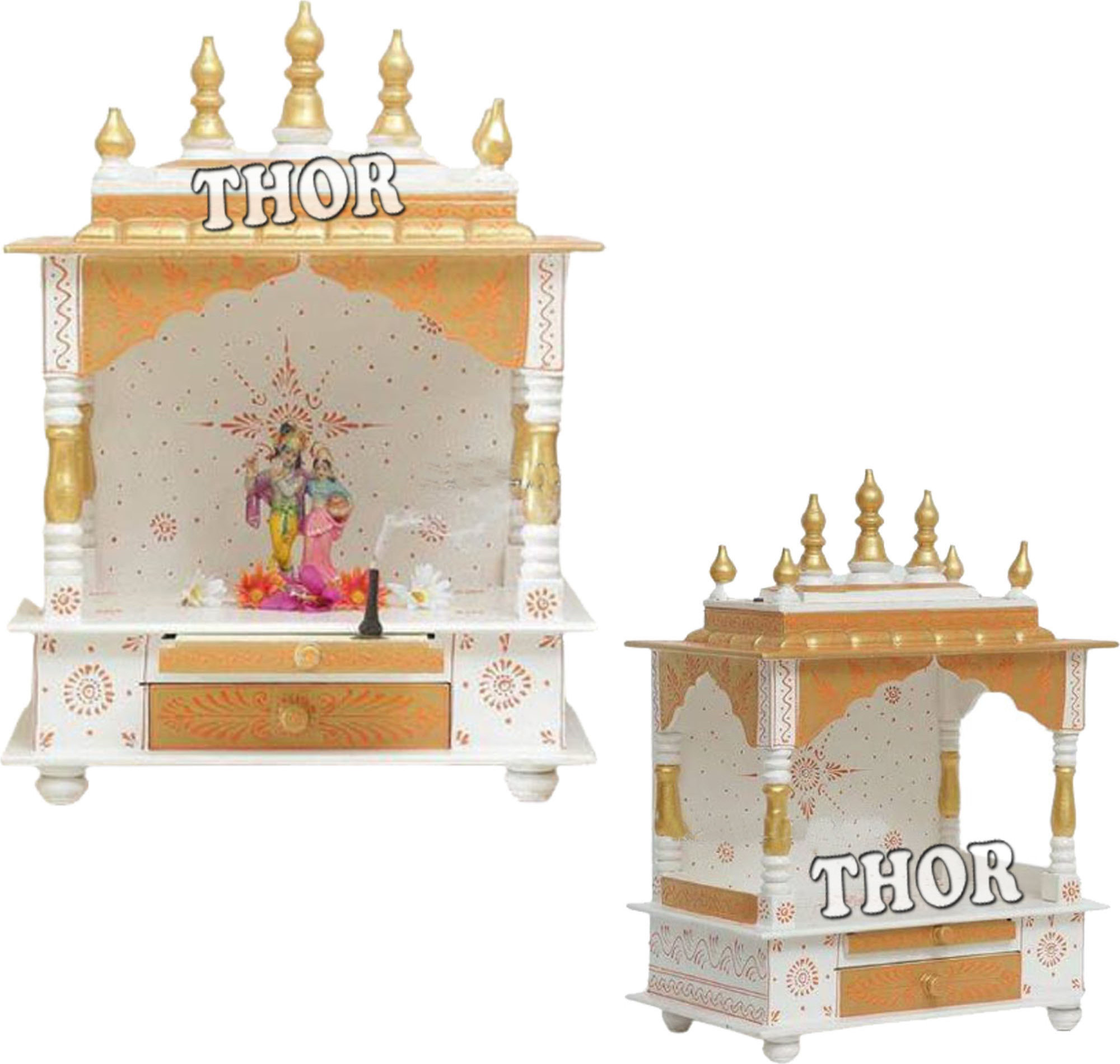 Wall Hanging   Temple/Pooja Mandir Handmade Beautiful Wooden Home and Office White & Golden Polished for Decorations