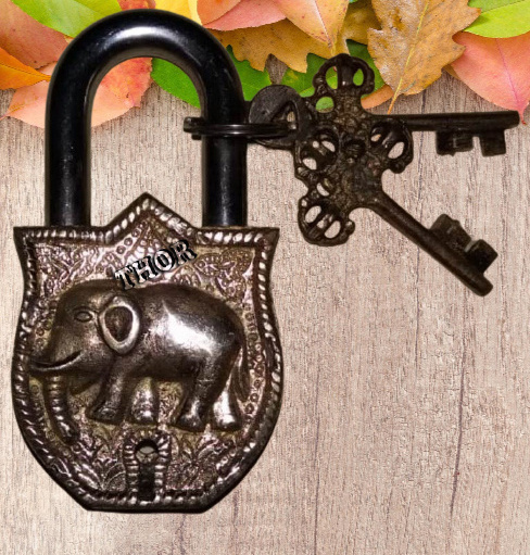 Elephant Engraved Alum Round Shaped Door Padlock Security Locks with 2 Keys Working Functional School/Office Lock