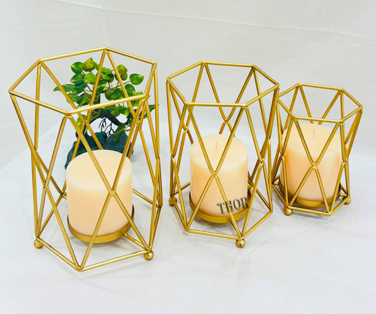 3 Large Gold Metal Pillar Candle Holders Elegant Tealight Holders  Decor Ceremony and Anniversary Centerpieces for Coffee Tables