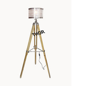 Tripod Floor Lamp Steel Base Wooden Stand Movie  Vintage Standing Lamps for Bedrooms Collectible Table Home Decor