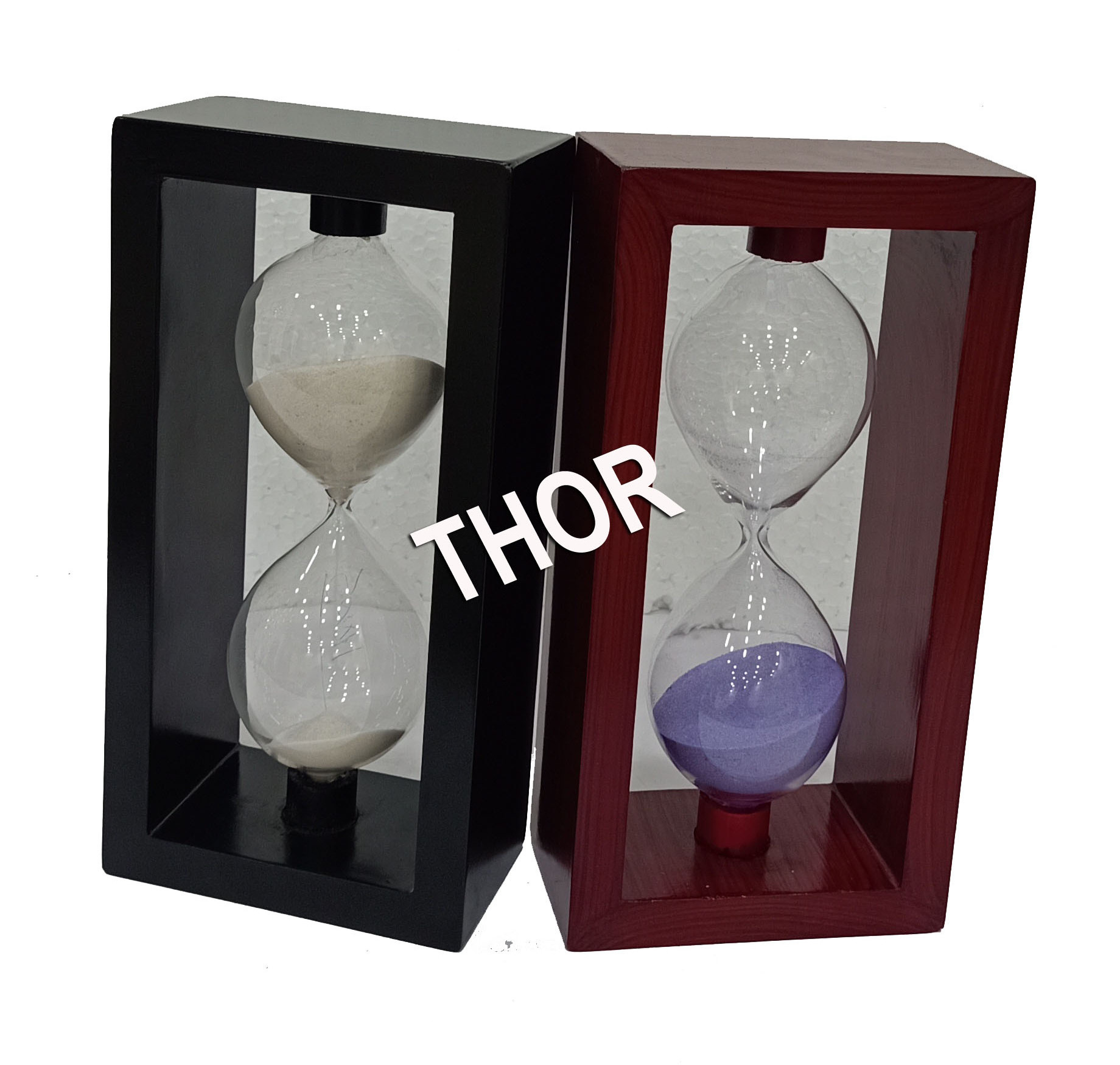 Sand Time Wood Frame Hourglass Sand Timer 5 Minutes Set of 2 Home Decoration+Acrylic Sand Timer Sandy Clock Gift