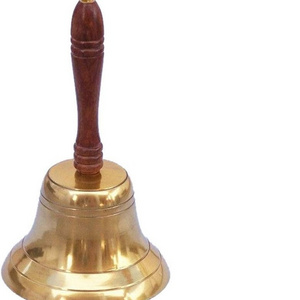 Brass Plated Hand Bell with Wood Handle 11" Nautical Home Decoration Indoor & Outdoor Wall Mounted Brass Bell