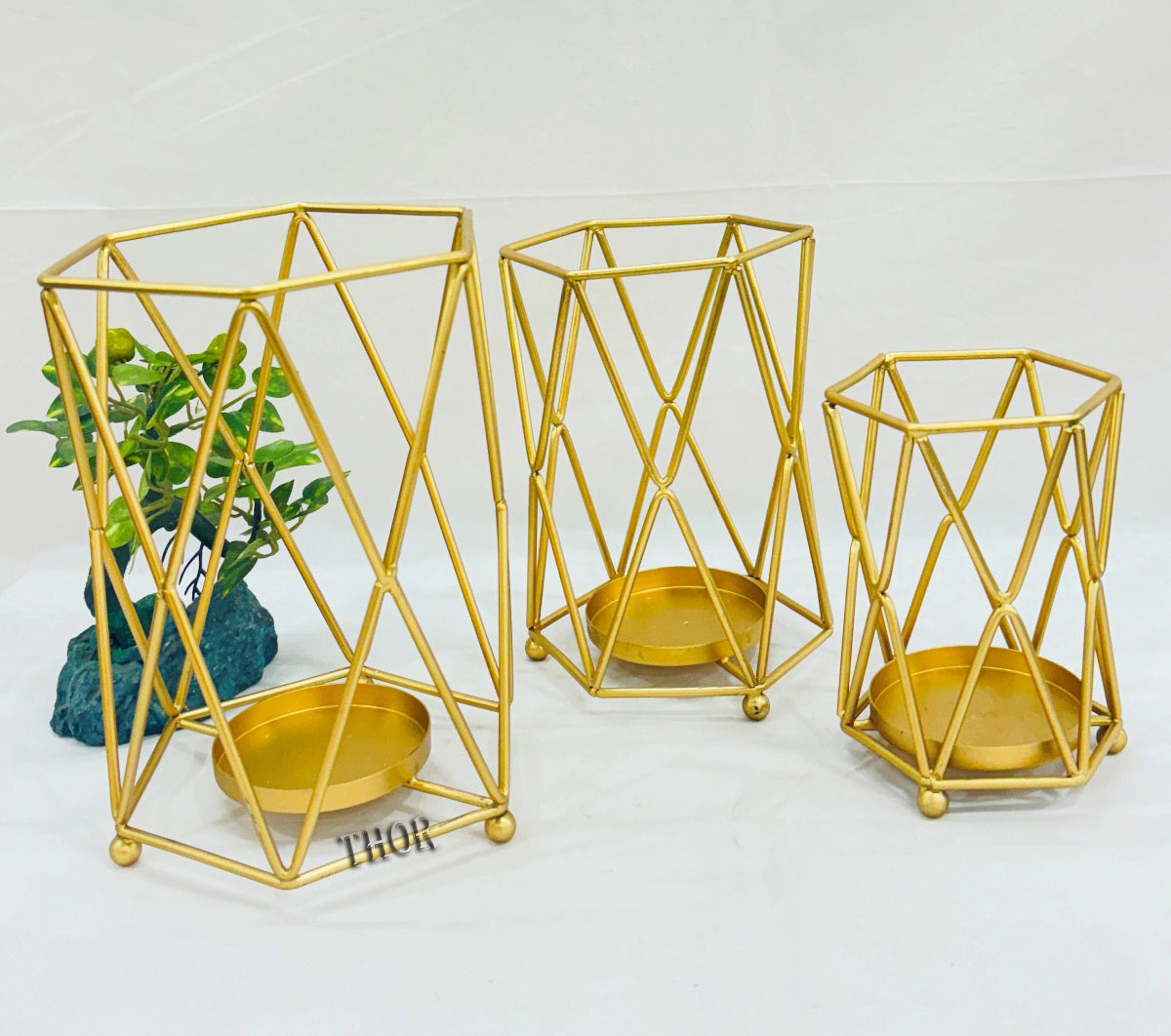 3 Large Gold Metal Pillar Candle Holders Elegant Tealight Holders  Decor Ceremony and Anniversary Centerpieces for Coffee Tables