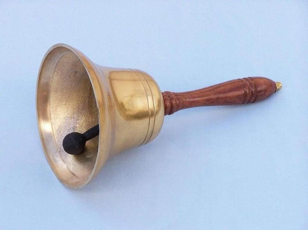 Brass Plated Hand Bell with Wood Handle 11