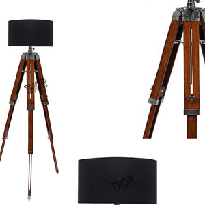 Nautical Tripod Floor  Wooden Stand With Black Shade Bedroom Home Decor