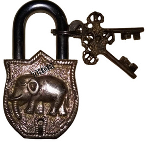 Elephant Engraved Alum Round Shaped Door Padlock Security Locks with 2 Keys Working Functional School/Office Lock