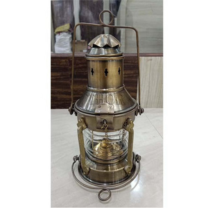 Antique Lantern Antique Brown Brass Oil Lamps for Indoor Use Transparent Lampshade Glass with Fire Control Knob Front Light