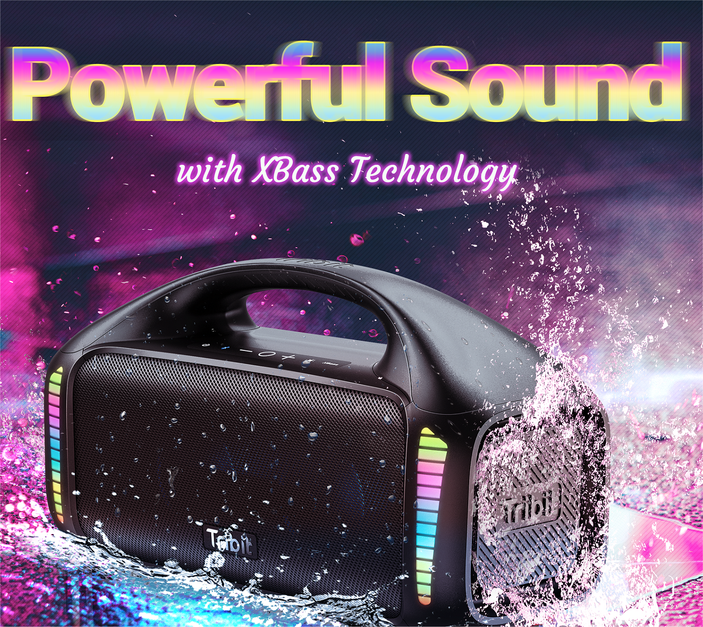 Tribit Stormbox Blast  90W Loud Bluetooth Speaker Outdoor Speaker with RGB Light Show XBass  IPX7 Waterproof Speak