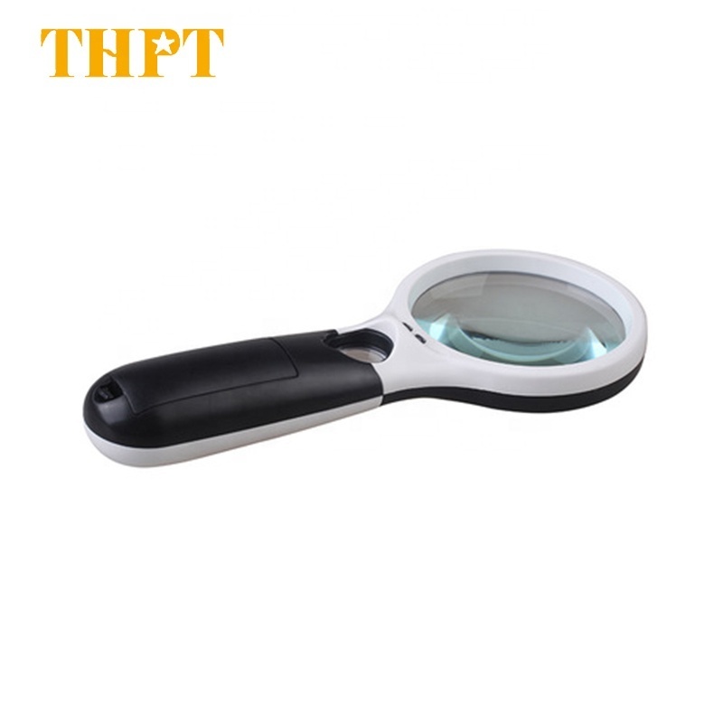 3X 45X Led Light Handheld High Magnification Reading Plastic Magnifying Glass Double Lens Magnifiers With Light