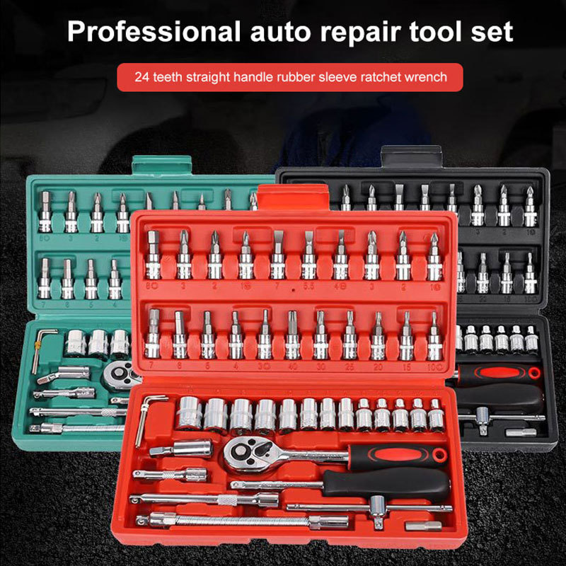 46 Pcs Ratchet Socket Set 1/4