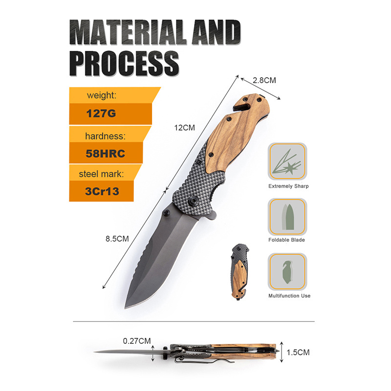 The Best Selling Survival Camping Tactical Outdoor Pocket Knife Folding Knife With Wooden Handle