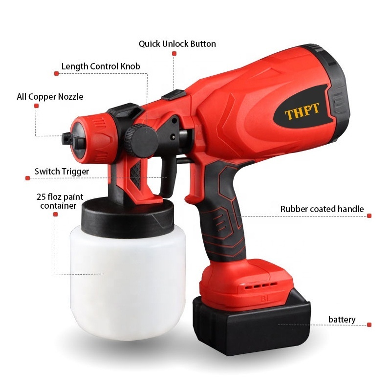 THPT 120W Brushless Electric Cordless Power Spray Gun Paint Sprayer Painting Spray Gun