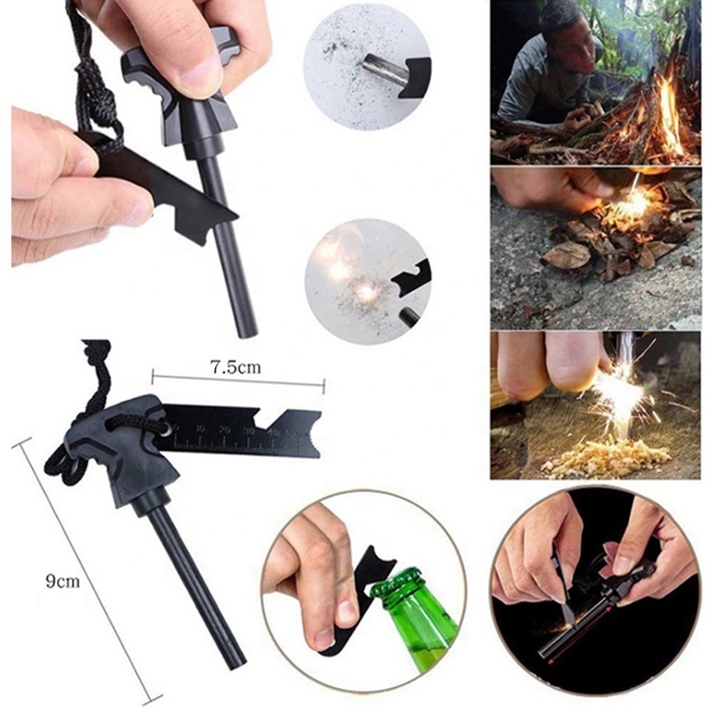 Multifunctional knife Whistle Outdoor Folding BBQ Emergency Flashlight Fire Survival Tools