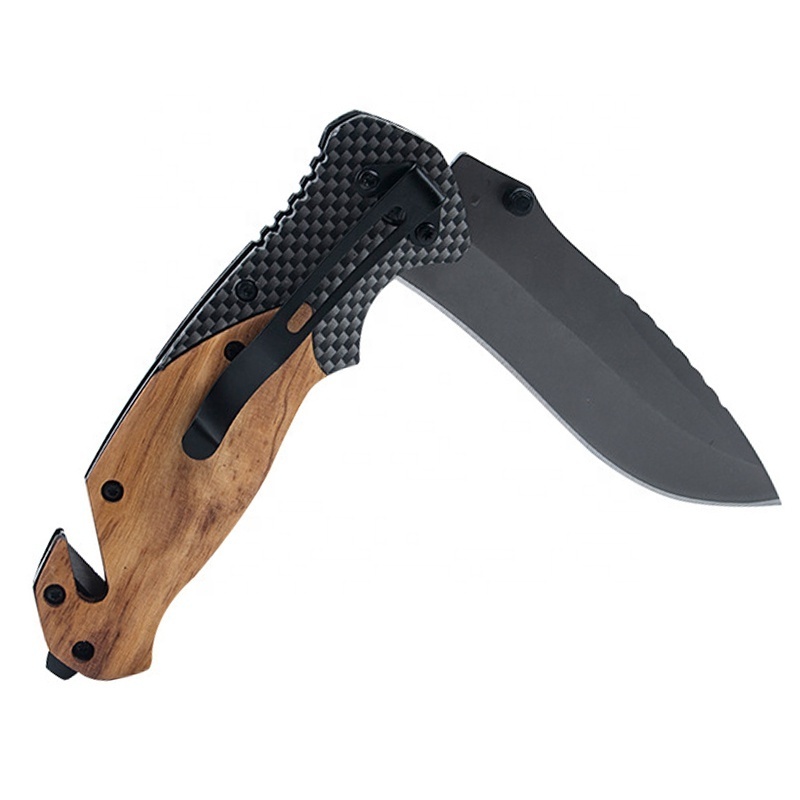 Outdoor Carbon Fiber Steel Wood Handle Wilderness Survival Multifunctional Folding Pocket Knife Pocket Knives