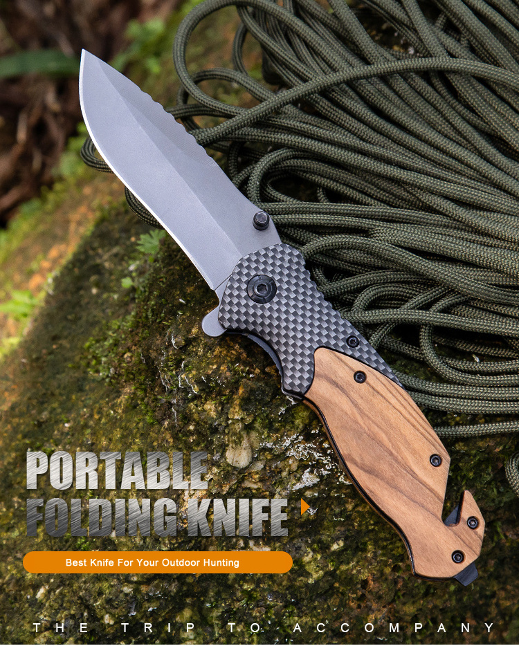 Outdoor Carbon Fiber Steel Wood Handle Wilderness Survival Multifunctional Folding Pocket Knife Pocket Knives