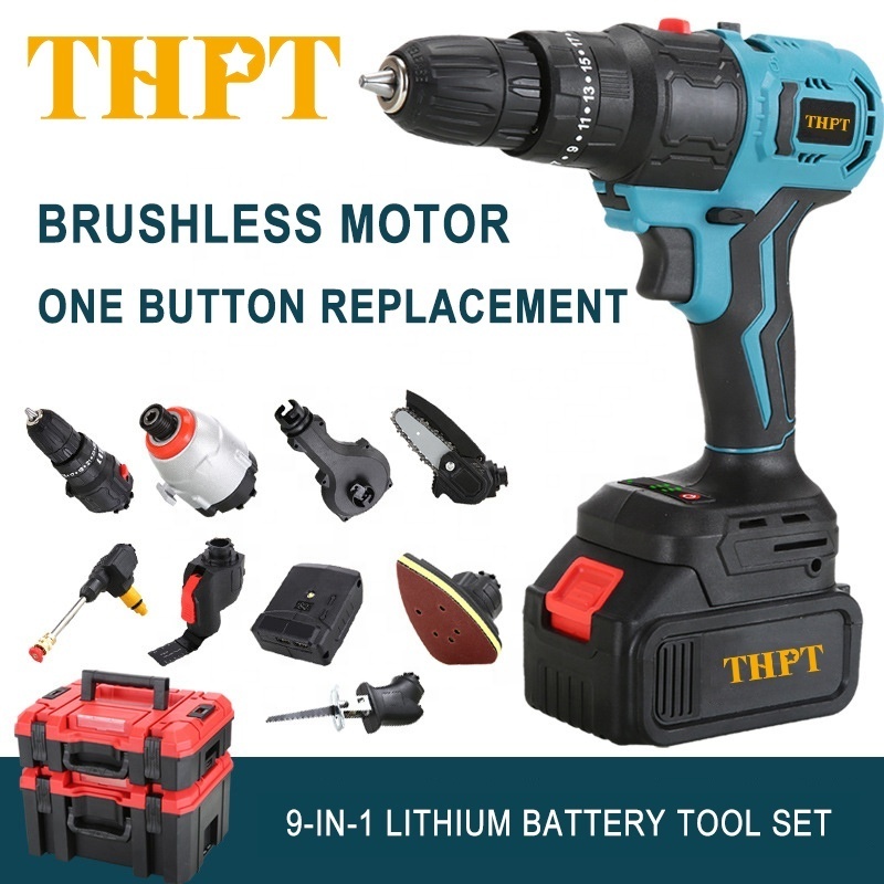 6-14 Pcs 21V Battery Brushless Cordless Multi Tools Power Tools Electric Saw Polisher Drill Combo Kit Wrenches Tool Set Box