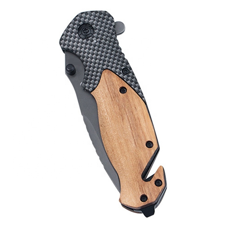 Outdoor Carbon Fiber Steel Wood Handle Wilderness Survival Multifunctional Folding Pocket Knife Pocket Knives