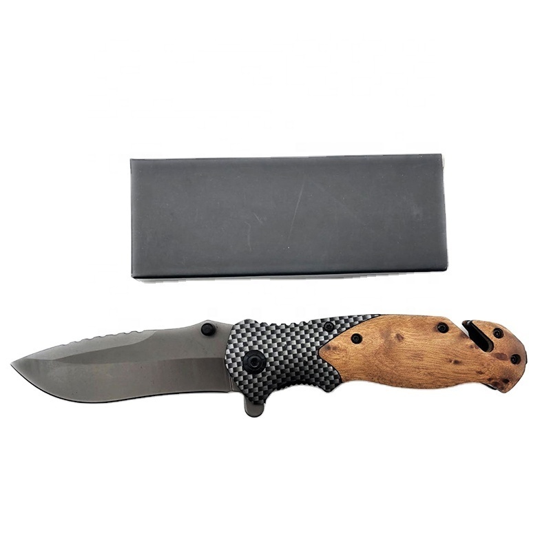 Outdoor Carbon Fiber Steel Wood Handle Wilderness Survival Multifunctional Folding Pocket Knife Pocket Knives