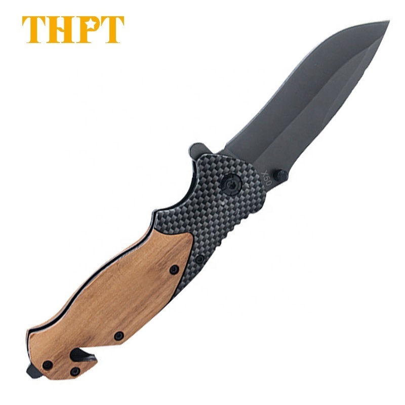 Outdoor Carbon Fiber Steel Wood Handle Wilderness Survival Multifunctional Folding Pocket Knife Pocket Knives