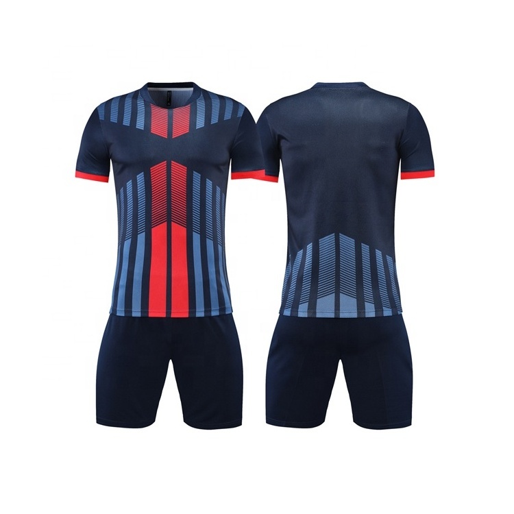 Price 2022/23 Thai Top Quality Soccer Uniform Sublimation Soccer Wear Kits Blank Dark Blue Football Jerseys