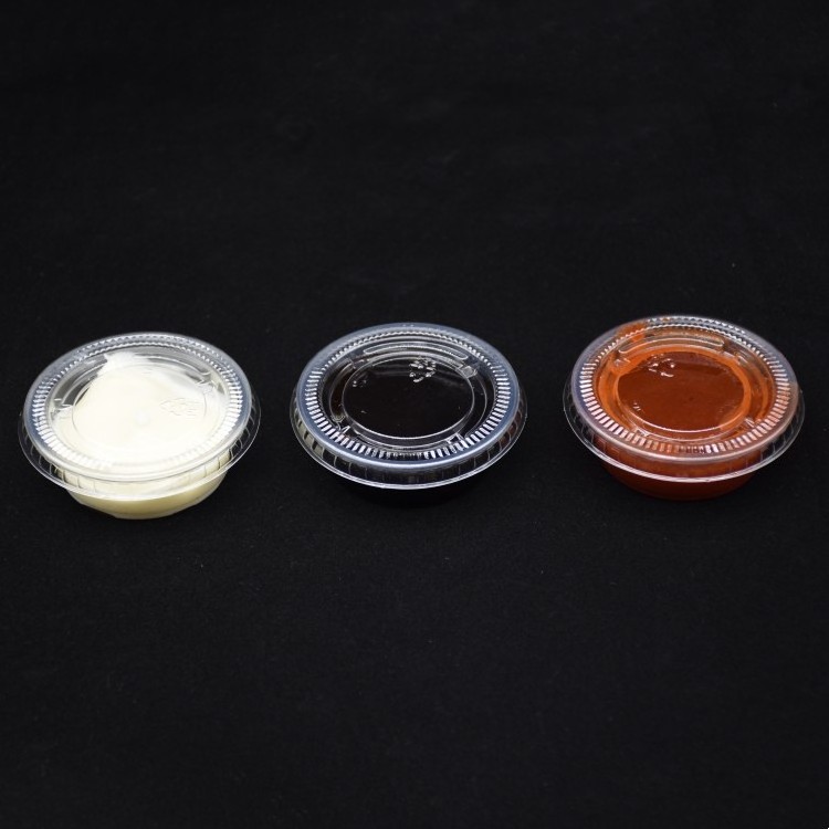 Disposable PP Sauce Cups  Plastic Sauce Container with connected lid soy sauce cup