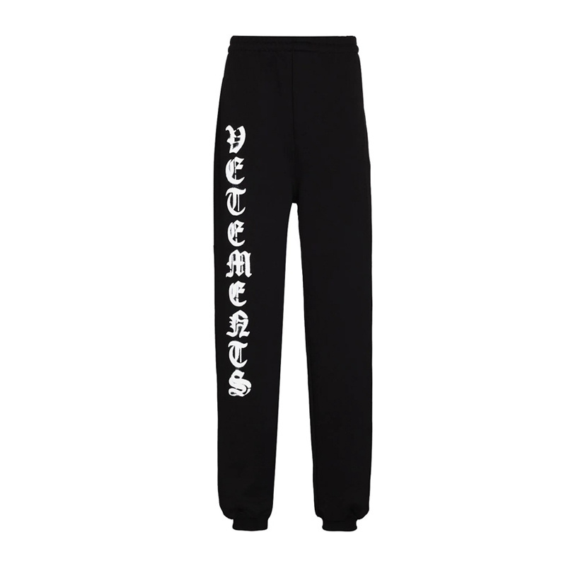 Black Custom Print Embroidered Logo Cotton Men Trousers Jogger Sweatpants Track Pants