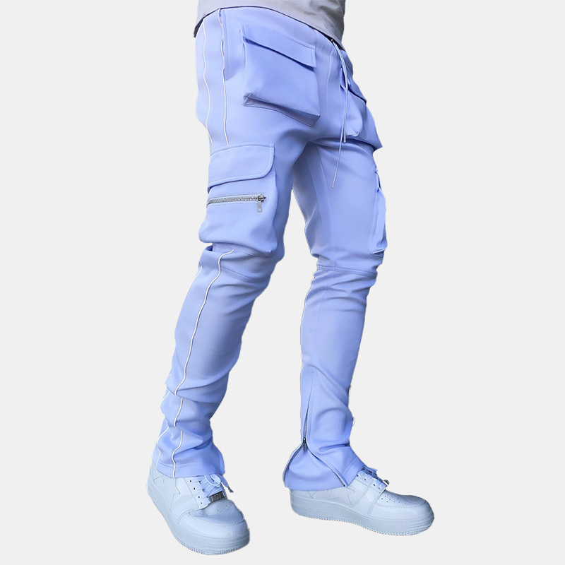 Customize Stacked Pants Jogging Suit Reflective Side Stitching Contrast Tape Men Skinny Stacked Pants